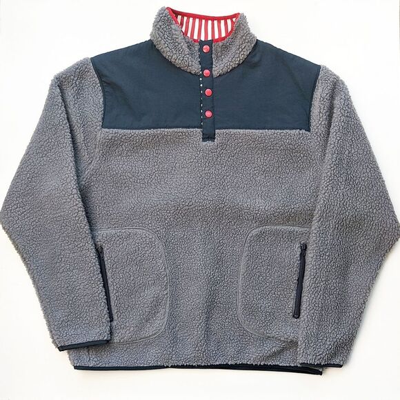 Southern Proper Old Glory Sherpa Fleece Mock Neck Pullover Sweater Large Gray