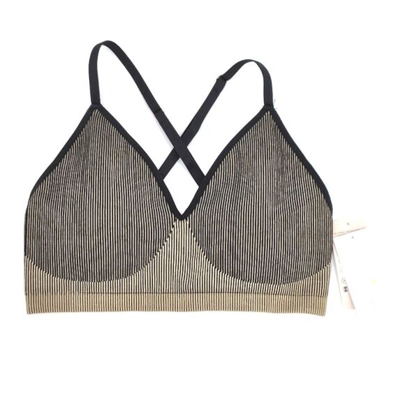 Spiritual Gangster Motion Seamless Bra Size Medium / Large Beige Black Crossback