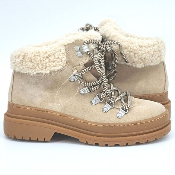 Splendid Yvette Leather & Faux Shearling Chunky Lug Sole Boots Booties Women 6