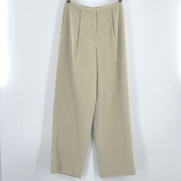 Studio G Silk Trousers Pants Women Size M Beige Pleated Front Work Office Casual