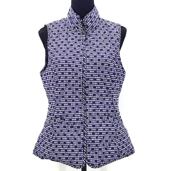 Talbots Gingham Polka Dot Quilted Puffy Zip Up Vest Women’s Small
