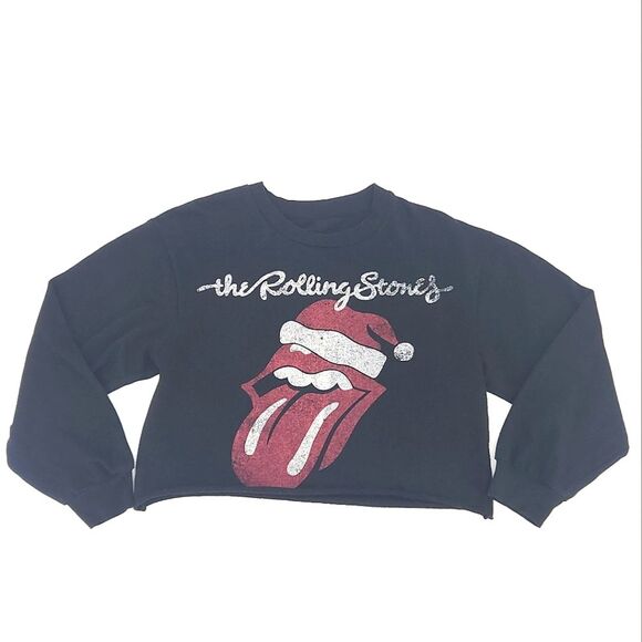The Rolling Stones Christmas Santa Hat Holiday Crop Top Sweatshirt Size Medium