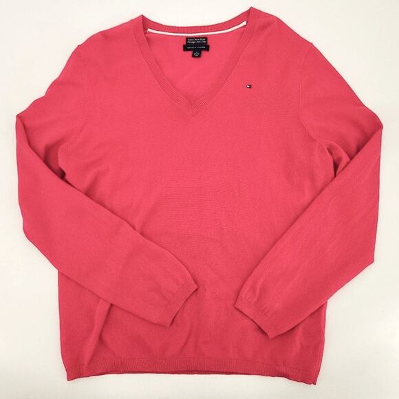 Tommy Hilfiger Pullover Sweater Womens Size XL V-Neck Pink Casual Office Work