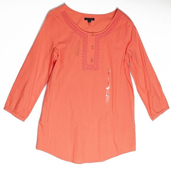 Tommy Hilfiger Women’s Embroidered 3/4 Sleeve Cotton Shirt Size Small