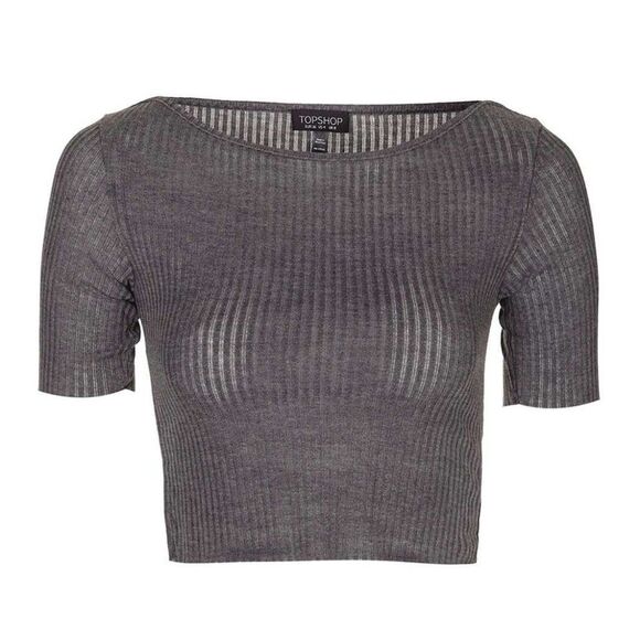 TopShop Slash Crewneck Crop Top  Shirt 3/4 Sleeve Tee Gray Size 6