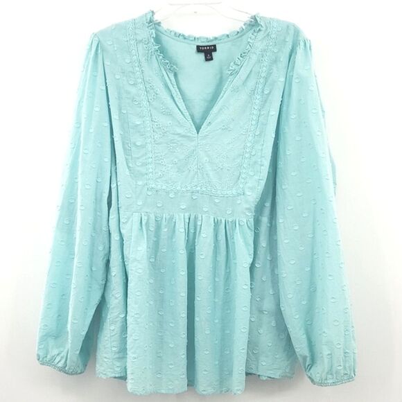 Torrid Babydoll Top Womens Size 4X Clip Dot Eyelet Cottagecore Peasant Prairie