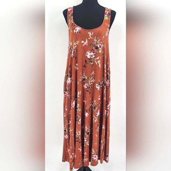 Torrid Burnt Orange Floral Super Soft Midi Dress Womens Plus Size 0X Sleeveless