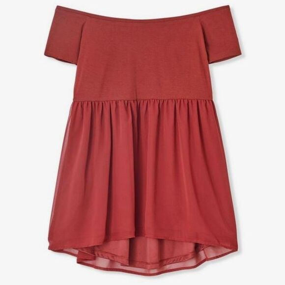 Torrid Super Soft Knits Chiffon Off-Shoulder Babydoll Top Womens Size 6X Brown