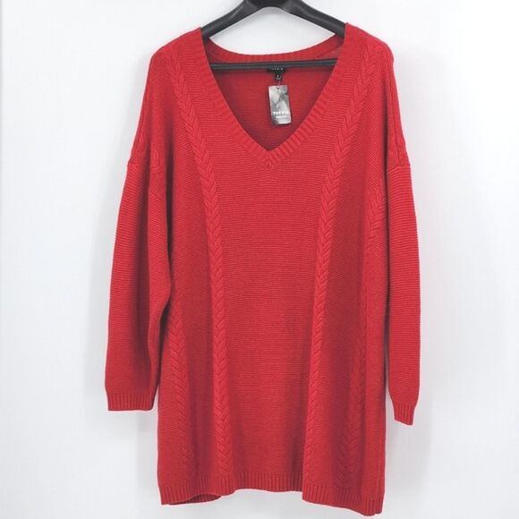 Torrid Sweater Long Sleeve Red V Neck Cable Tunic