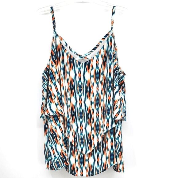 Torrid Tiered Swing Ikat Tribal Cami Womens Plus Size 3X White Aqua Blue Orange