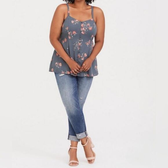 Torrid Women’s 3X Georgette Faux Button-Front Floral Cami Gray Pink