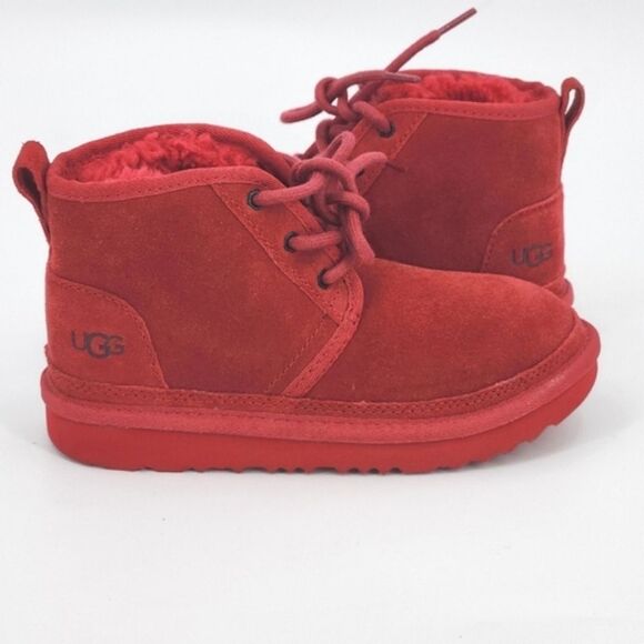 UGG Neumel Chukka Boots Little Kids Size 1 Samba Red Suede UGGpure Wool Winter