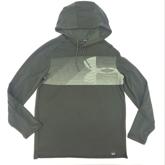 Under Armour Fitted Hoodie Top Mens Size Large Army Green Logo Gradient Athletic