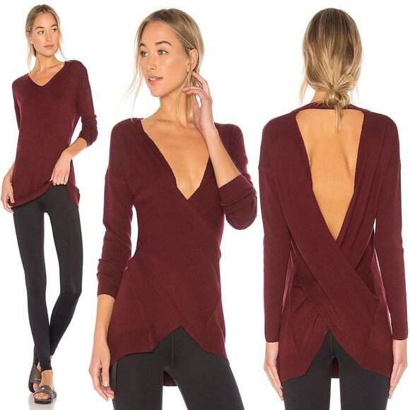 Vimmia Shavasana Reversible Criss Cross Back Sweater Womens Small Burgundy