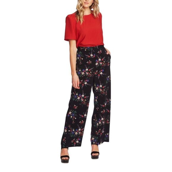 Vince Camuto Women’s Dainty Floral Print Wide Leg Pants Trousers Black Size 6