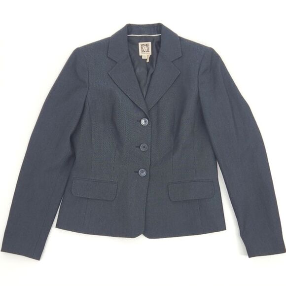 Vintage Ann Klein Blazer Suit Jacket Womens Size 8 Gray Single Breasted
