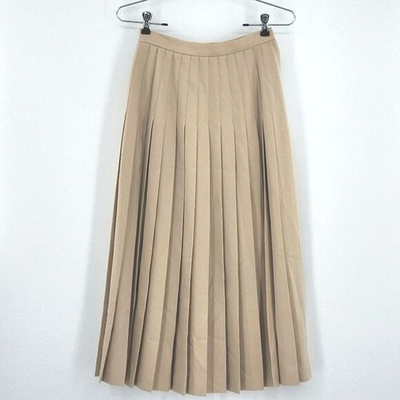 Vintage Ellen Tracy Midi Skirt Size 4 Beige Pleated Preppy Academia Office Work