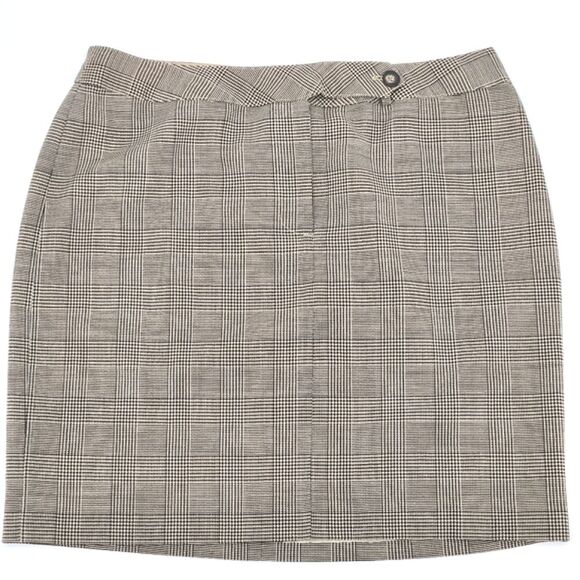 Vintage Emanuel Ungaro Skirt Size 12 Brown Plaid Check Wool Mohair Blend Office