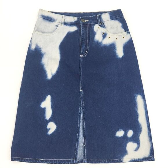Vintage Fashion That Fun:ctions Bleached Knee Length Denim Jean A-line Skirt