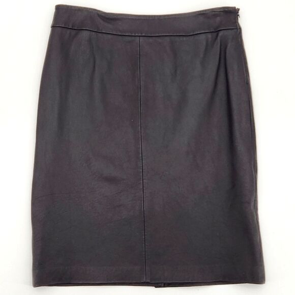 Vintage Kasper Skirt Womens Size 12P Dark Brown 100% Leather Knee Length Office