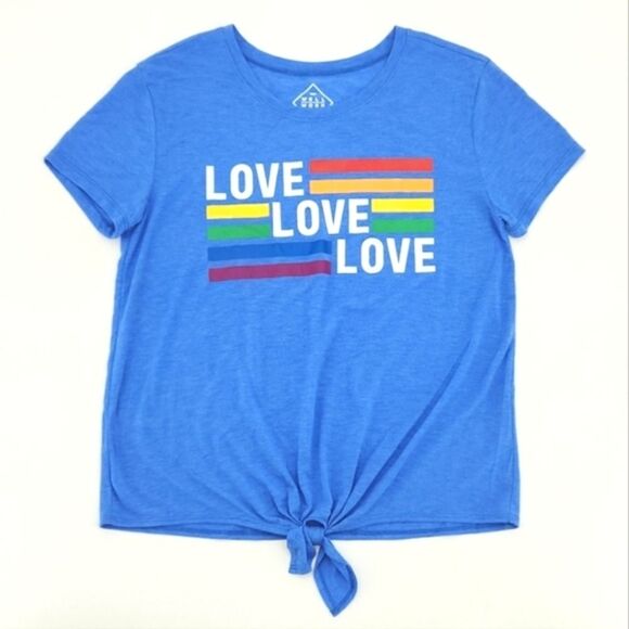 Well Worn T-shirt Womens Size Large Love Love Love Rainbow Front Knot Gay Pride
