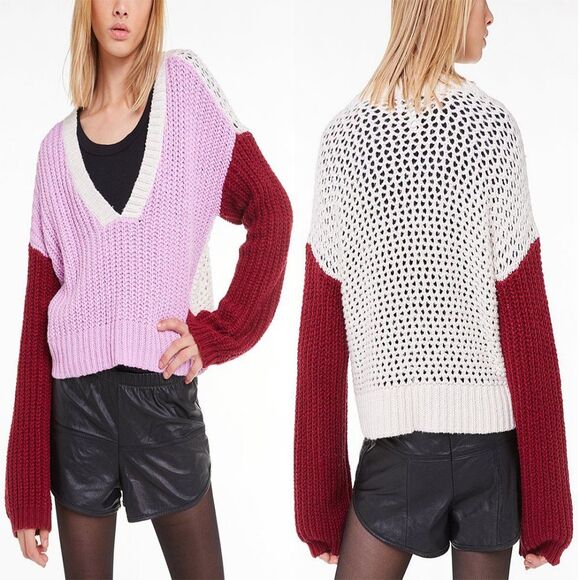 Wildfox Beverly Colorblock Loose Knit Sweater Small