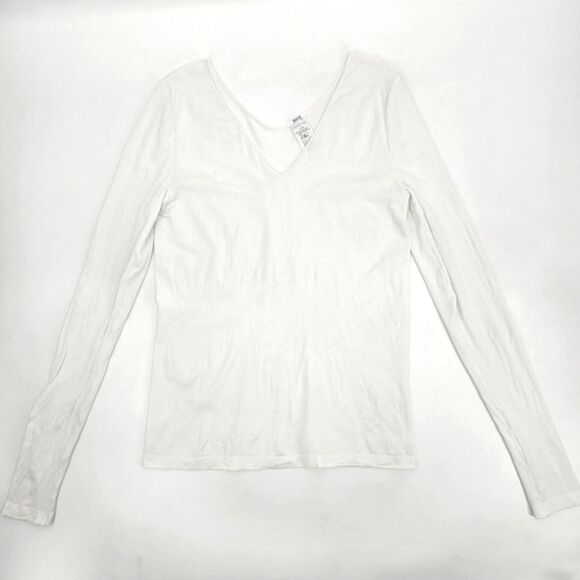Wolford Viscose V-neck Pullover Top Tee Shirt Womens Large White Long Sleeve