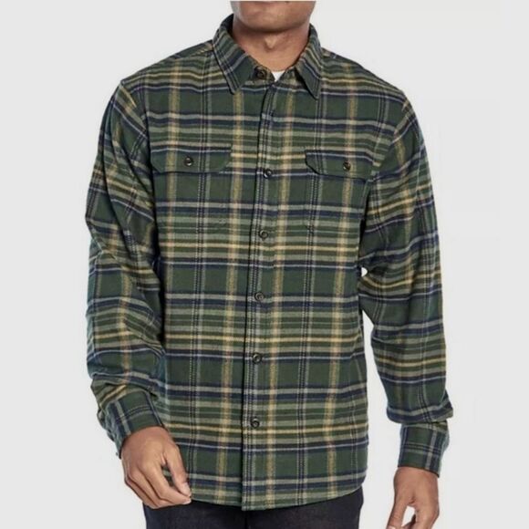 Woolrich Brawny Plaid Flannel Button Down Shirt Men’s Size XXL Dusty Green Blue