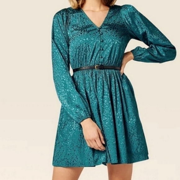 Wrangler Retro Skater Dress Size Medium Green Leopard Western Country Rodeo Boho