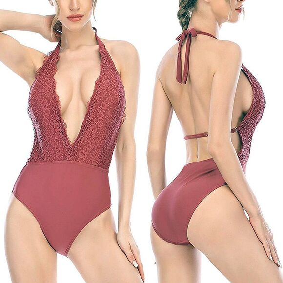 Xhilaration Lace Low Cut High Waist One Piece Swimsuit Swimwear Womens Medium