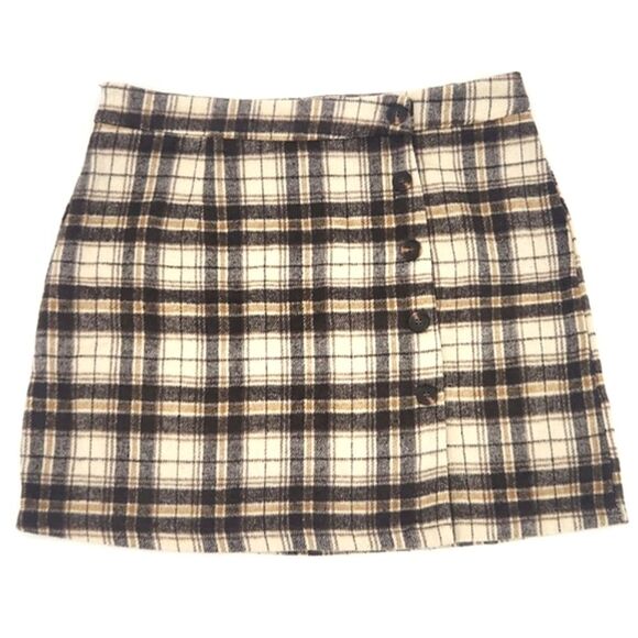 Zaful Flannel Mini Skirt Womens Size Extra Large XL Mock Button Plaid Academia