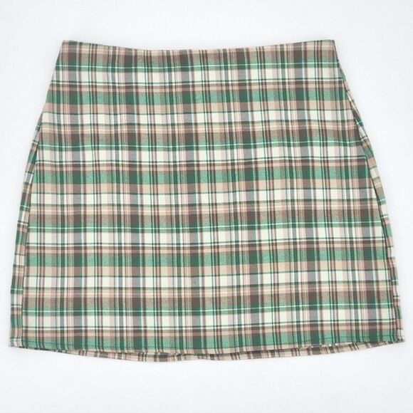 Zara Mini Skirt Womens Size Medium Green Plaid Retro 90s Clueless Light Academia