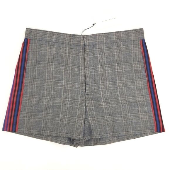 Zara Woman Plaid High Waist Shorts Red, Black & Blue Side Stripes Size Large