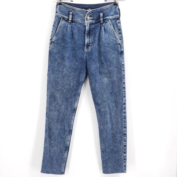 Hollister Ultra High Rise Mom Jeans Vintage Stretch 26×27 Blue Denim Pleat Front