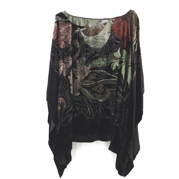 John Mark Oversized Poncho Top Womens Size 2X/3X Black Burnout Velvet Whimsigoth