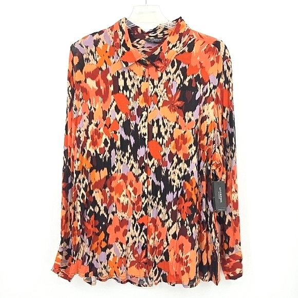 Liverpool Los Angeles 2X Button Up Down Shirt Orange Floral Office Work Business