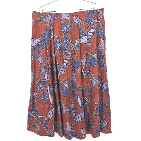 Nic + Zoe Autumn Leaves Maxi Skirt Womens Size XXL Blue Leaf Print Boho Peasant