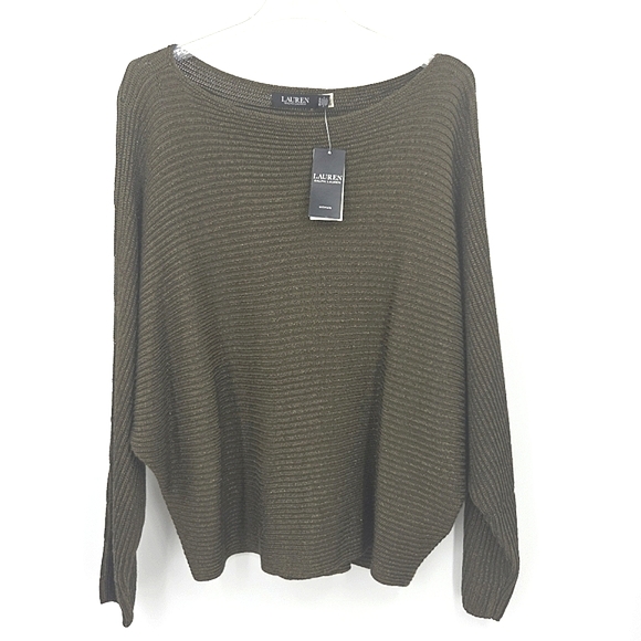 Ralph Lauren Sweater Womens Plus Size 2X Metallic Rib Knit Boat Neck Slouchy