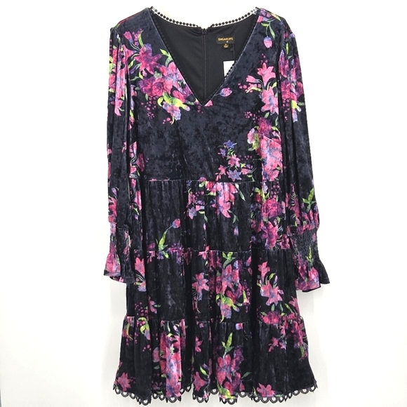 Sugarlips Tiered Babydoll Dress Plus Size 3X Black Floral Velvet Whimsigoth Goth