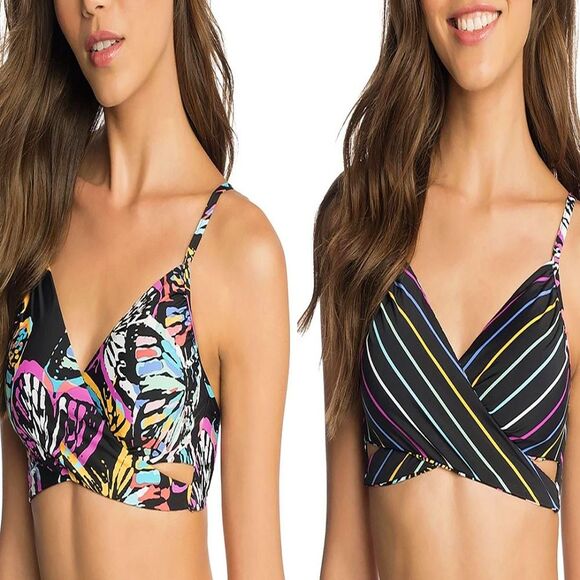 Vera Bradley Women’s Bright Butterfly Print Reversible Striped Bikini Top